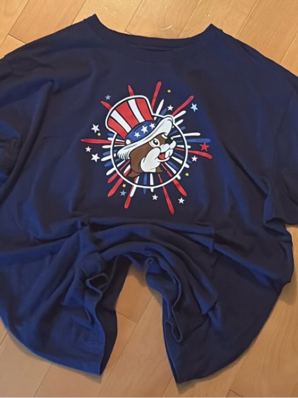 Navy Short Sleeve Graphic Tee with BUC-EE’S Cartoon Emblem